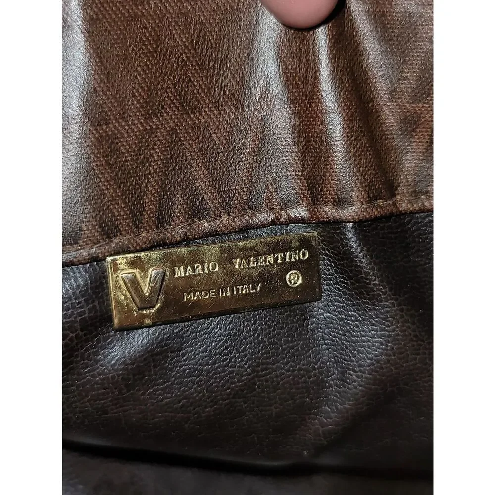 Mario Valentino Authentic Brown Monogram Clutch with Gold Chain Vintage